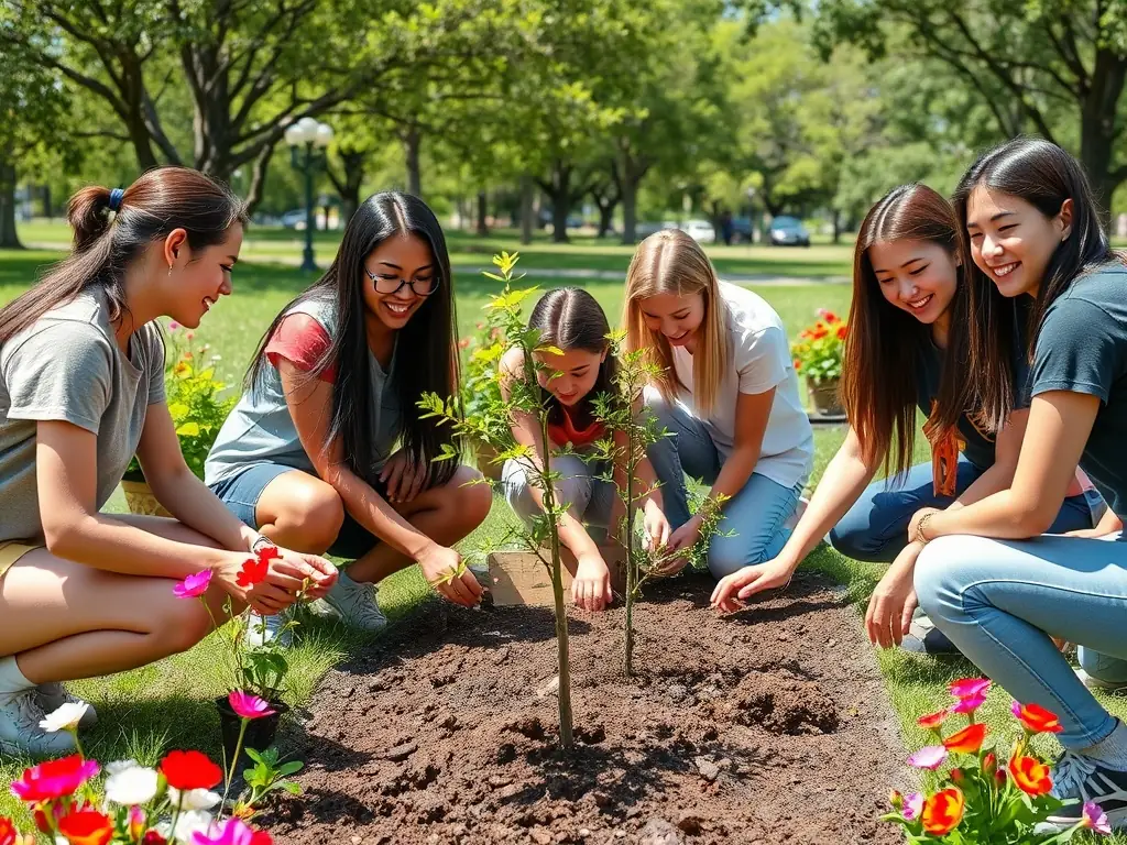 A photograph illustrating young people from different countries engaging in a collaborative project, such as a youth exchange program or a joint environmental initiative. The image should convey a sense of global citizenship, cooperation, and shared responsibility.