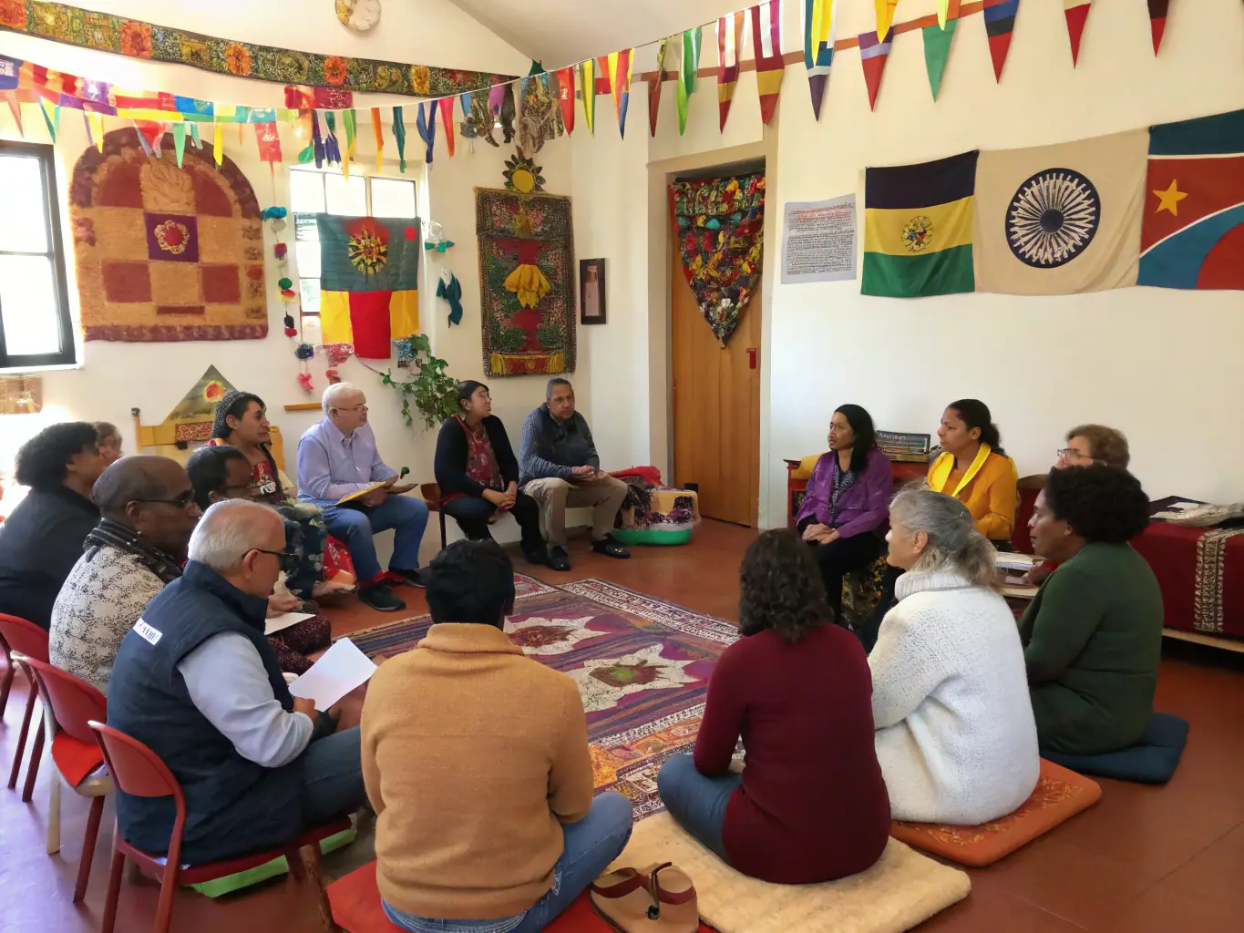 A photograph showcasing individuals from different cultural backgrounds participating in an intercultural exchange program, such as a language workshop or a cultural festival. The image should highlight the richness of cultural diversity and the importance of cross-cultural understanding.